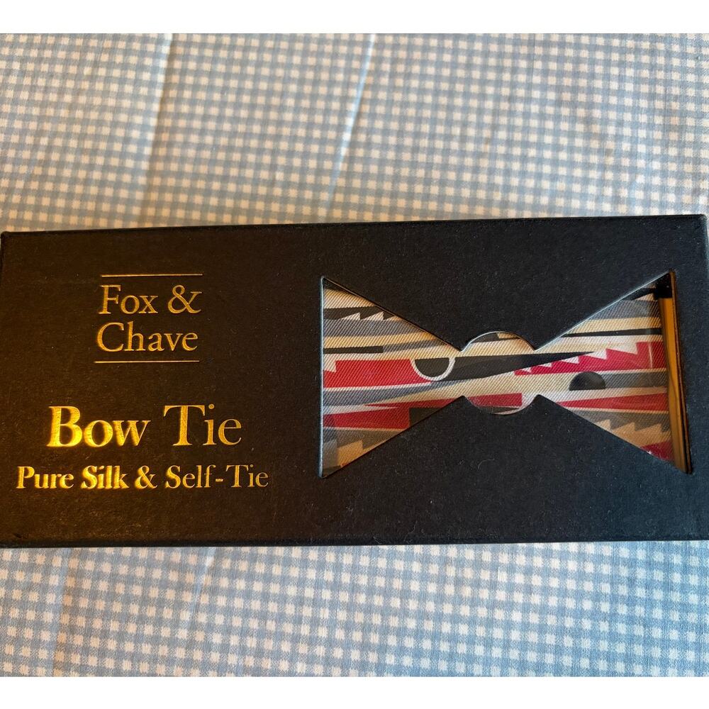 Vintage Fox & Chave Pure Silk Self-Tie Bow Tie Abstract Geometric Made England